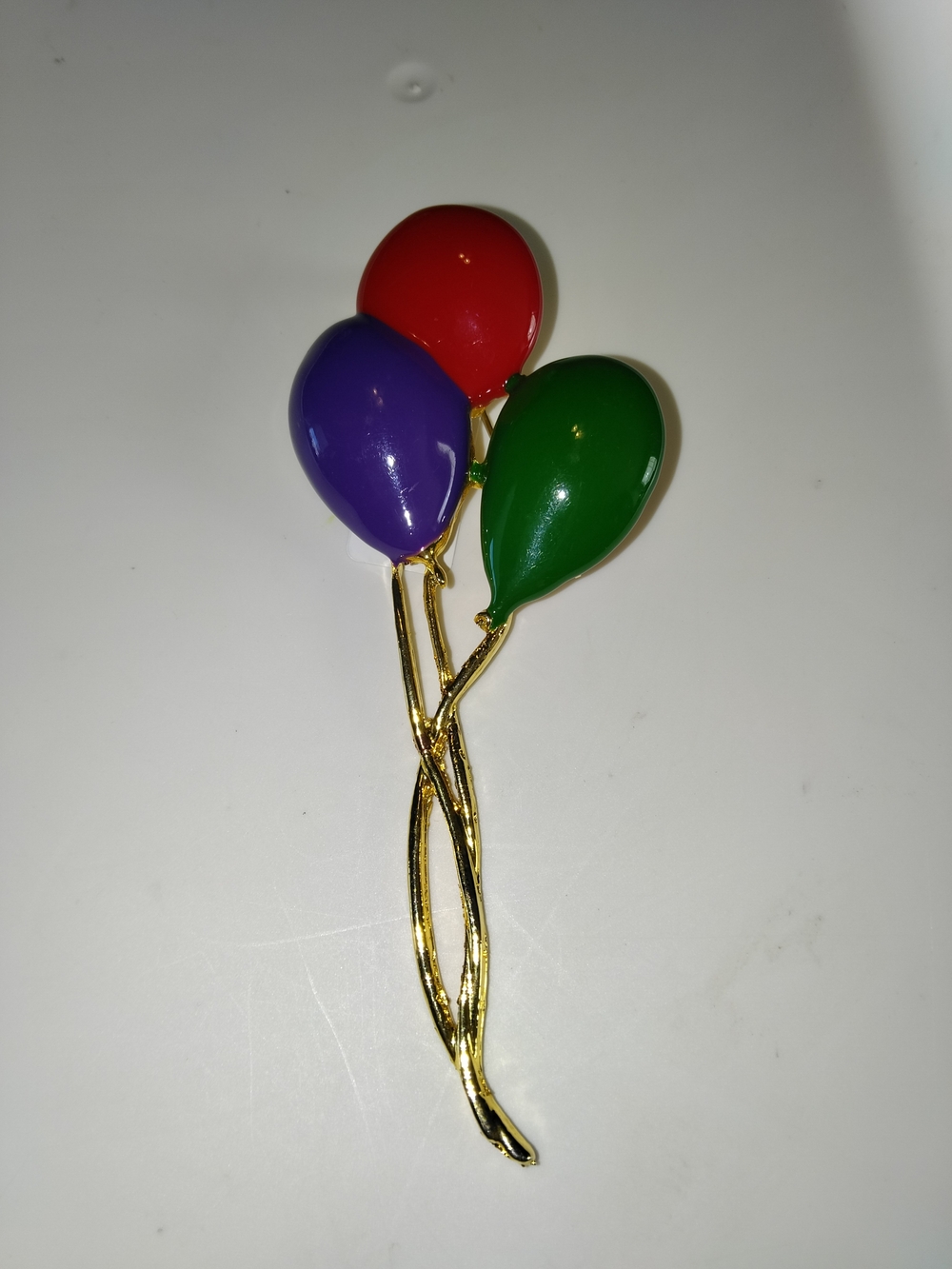 Gold Balloon Trio Brooch with Red, Purple & Green Balloons